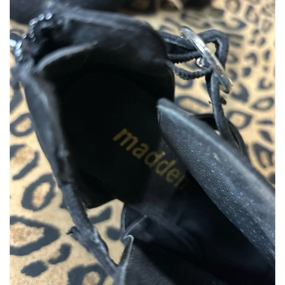 Madden Girl Black Bryin Faux Suede Chunk Heel Open Toe Ankle‎ Booties, Size 7.5